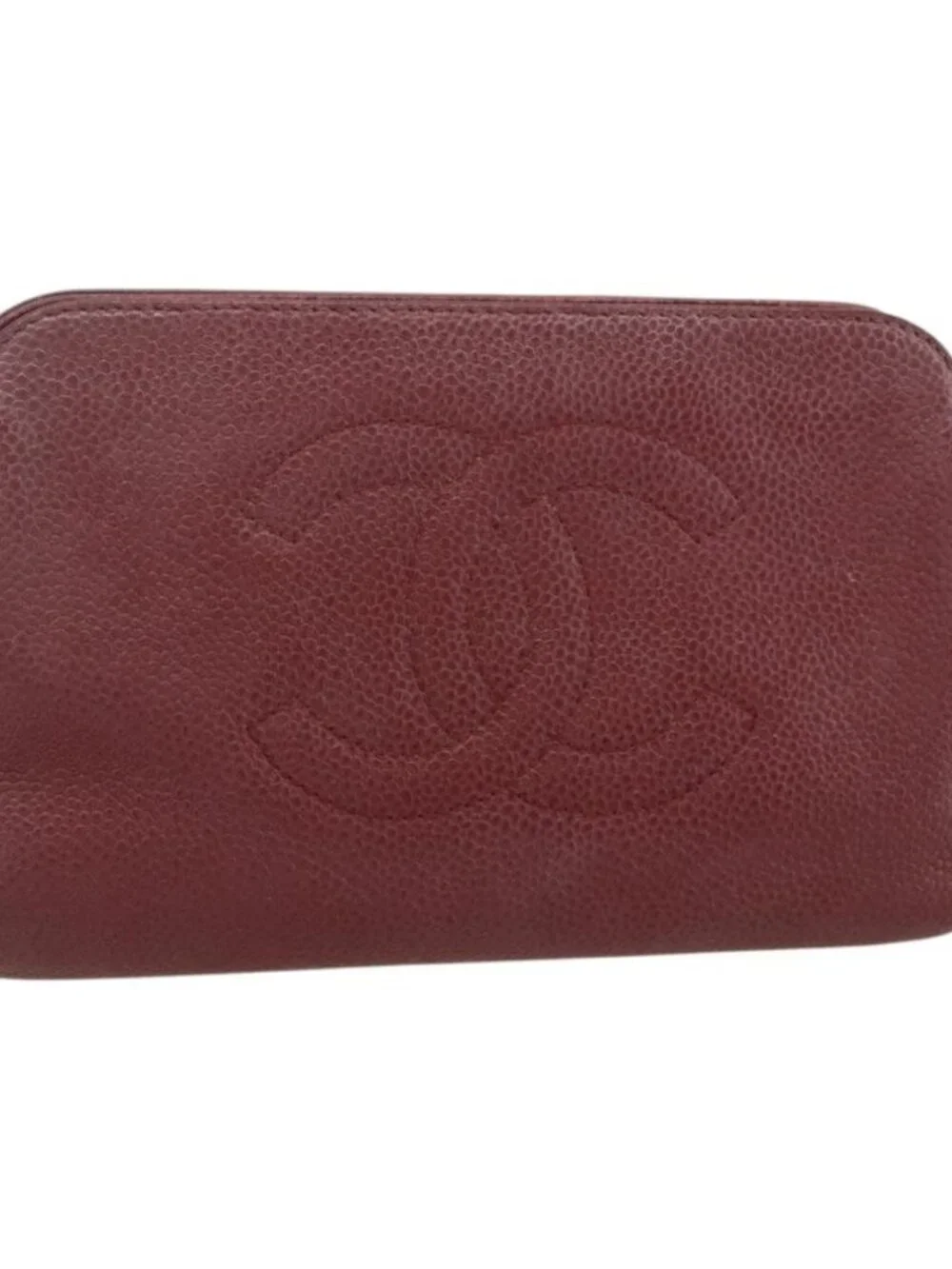 CHANEL Pouch Grained Calf Skin Bordeaux Gold CC Auth yk20274